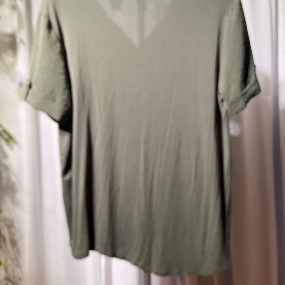 Misia Forest Green Popover Blouse Short Sleeve Pocket Casual Womens Size XL - Picture 2 of 5